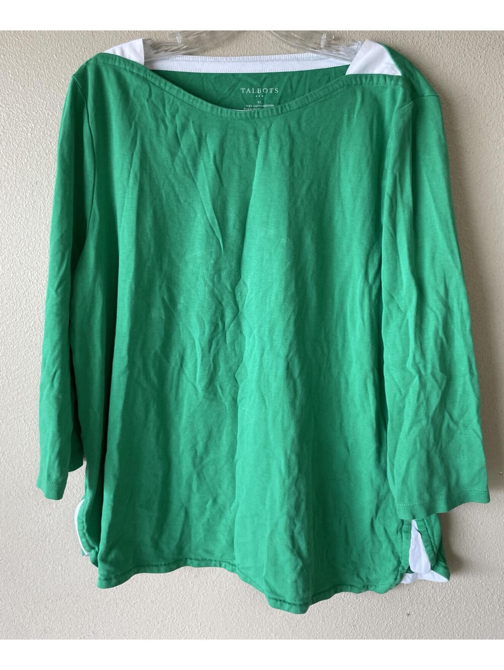 talbots Xl green Tee Shirt long sleeve white trim